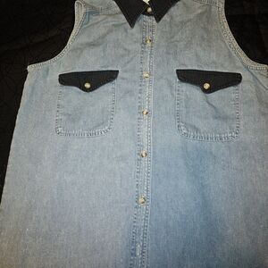 Sleeveless Denim Shirt with Black Details